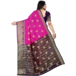 Generic Women's Silk Blend Woven Saree With Unstitched Blouse 5.5Mtr (Blue-Pink) - Image 4