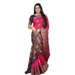 Generic Women's Silk Blend Woven Saree With Unstitched Blouse 5.5Mtr (Blue-Pink) - Image 3