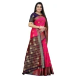 Generic Women's Silk Blend Woven Saree With Unstitched Blouse 5.5Mtr (Purple-Pink) - Image 3
