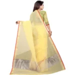 Generic Women's Cotton Silk Checkered Saree With Unstitched Blouse 5.5Mtr (Yellow) - Image 4
