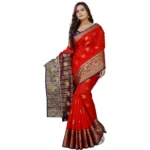 Generic Women's Silk Blend Woven Saree With Unstitched Blouse 5.5Mtr (Purple-Red) - Image 4