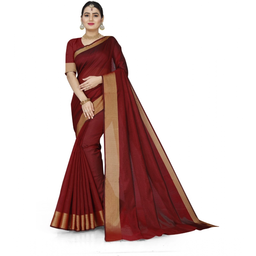 53926557030_28a8a879d8_o_d-1000x1000-1.webp Generic Women's Cotton Silk Self Design Saree With Unstitched Blouse 5.5Mtr (Maroon) - Image 1
