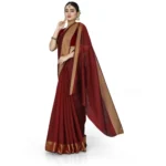 Generic Women's Cotton Silk Self Design Saree With Unstitched Blouse 5.5Mtr (Maroon) - Image 2