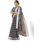 Generic Women's Cotton Silk Striped Saree With Unstitched Blouse 5.5Mtr (Grey) - Image 3
