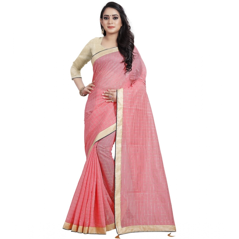53926557225_09de740b7e_o_d-1000x1000-1.webp Generic Women's Cotton Silk Checkered Saree With Unstitched Blouse 5.5Mtr (Pink) - Image 1