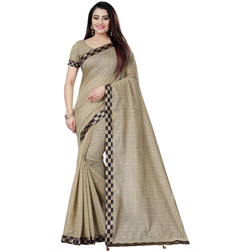 53926557360_d950737cf8_o_d-1000x1000-1.webp Generic Women's Cotton Silk Checkered Saree With Unstitched Blouse 5.5Mtr (Cream) - Image 1