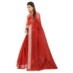 Generic Women's Cotton Silk Self Design Saree With Unstitched Blouse 5.5Mtr (Red) - Image 2