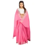 Generic Women's Cotton Silk Self Design Saree With Unstitched Blouse 5.5Mtr (Pink) - Image 3