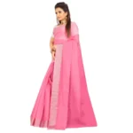 Generic Women's Cotton Silk Self Design Saree With Unstitched Blouse 5.5Mtr (Pink) - Image 2
