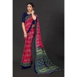 Generic Women's Georgette Floral Print Saree With Unstitched Blouse 5.5Mtr (Pink) - Image 3