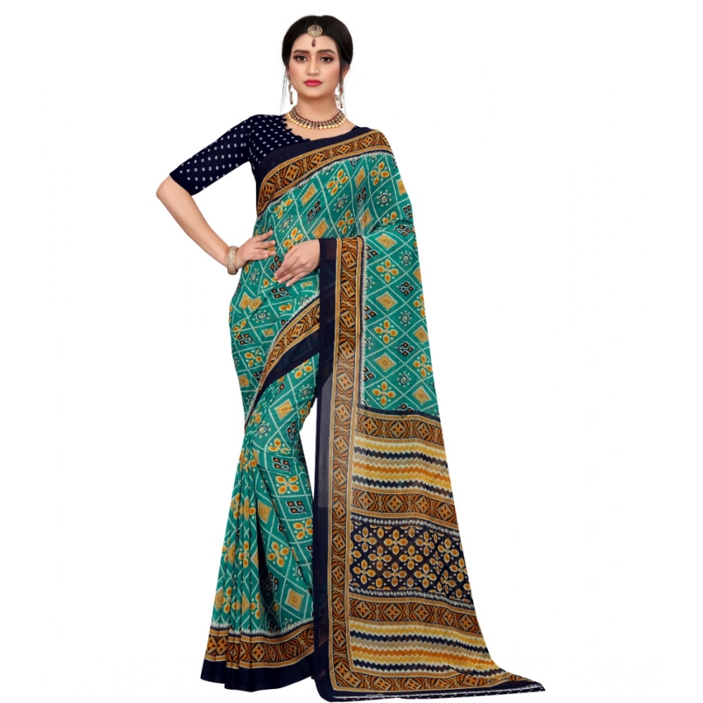 53926560145_67493149a1_o_d-1000x1000-1.webp Generic Women's Georgette Floral Print Saree With Unstitched Blouse 5.5Mtr (Dark Green) - Image 1