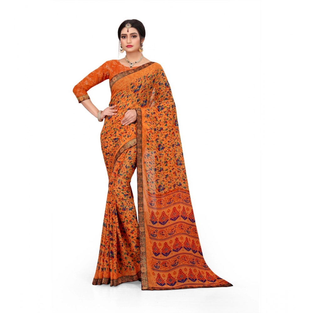 53926560230_322d9ee988_o_d-1000x1000-1.webp Generic Women's Georgette Floral Print Saree With Unstitched Blouse 5.5Mtr (Orange) - Image 1