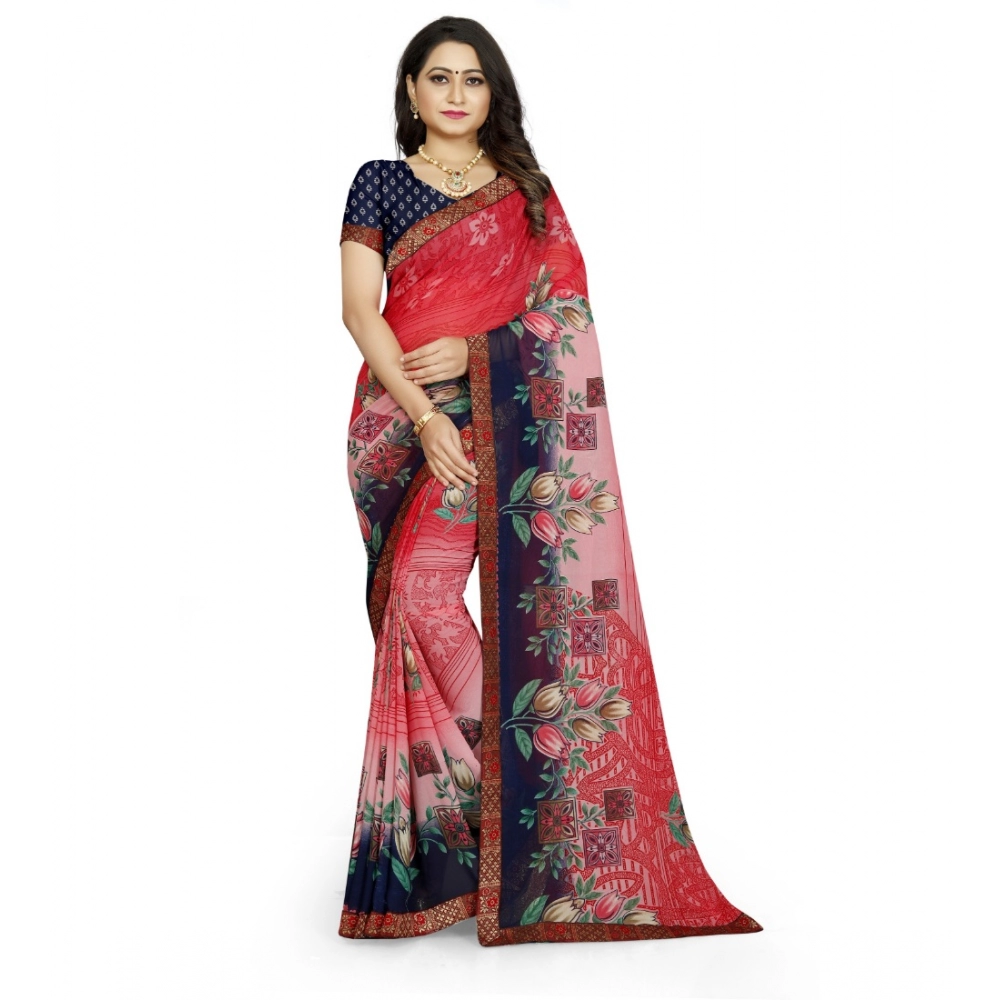 53926560270_b661d01a1b_o_d-1000x1000-1.webp Generic Women's Georgette Floral Print Saree With Unstitched Blouse 5.5Mtr (Red-Blue) - Image 1
