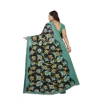 Generic Women's Georgette Floral Print Saree With Unstitched Blouse 5.5Mtr (Blue-Black) - Image 3