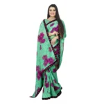 Generic Women's Georgette Floral Print Saree With Unstitched Blouse 5.5Mtr (Green) - Image 2