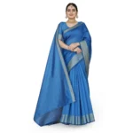 Generic Women's Cotton Silk Self Design Saree With Unstitched Blouse 5.5Mtr (Light Blue) - Image 3