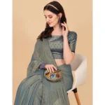 Generic Women's Silk Blend Embellished Saree With Unstitched Blouse 5.5Mtr (Grey) - Image 4