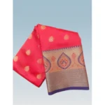 Generic Women's Silk Blend Woven Saree With Unstitched Blouse 5.5Mtr (Red) - Image 4