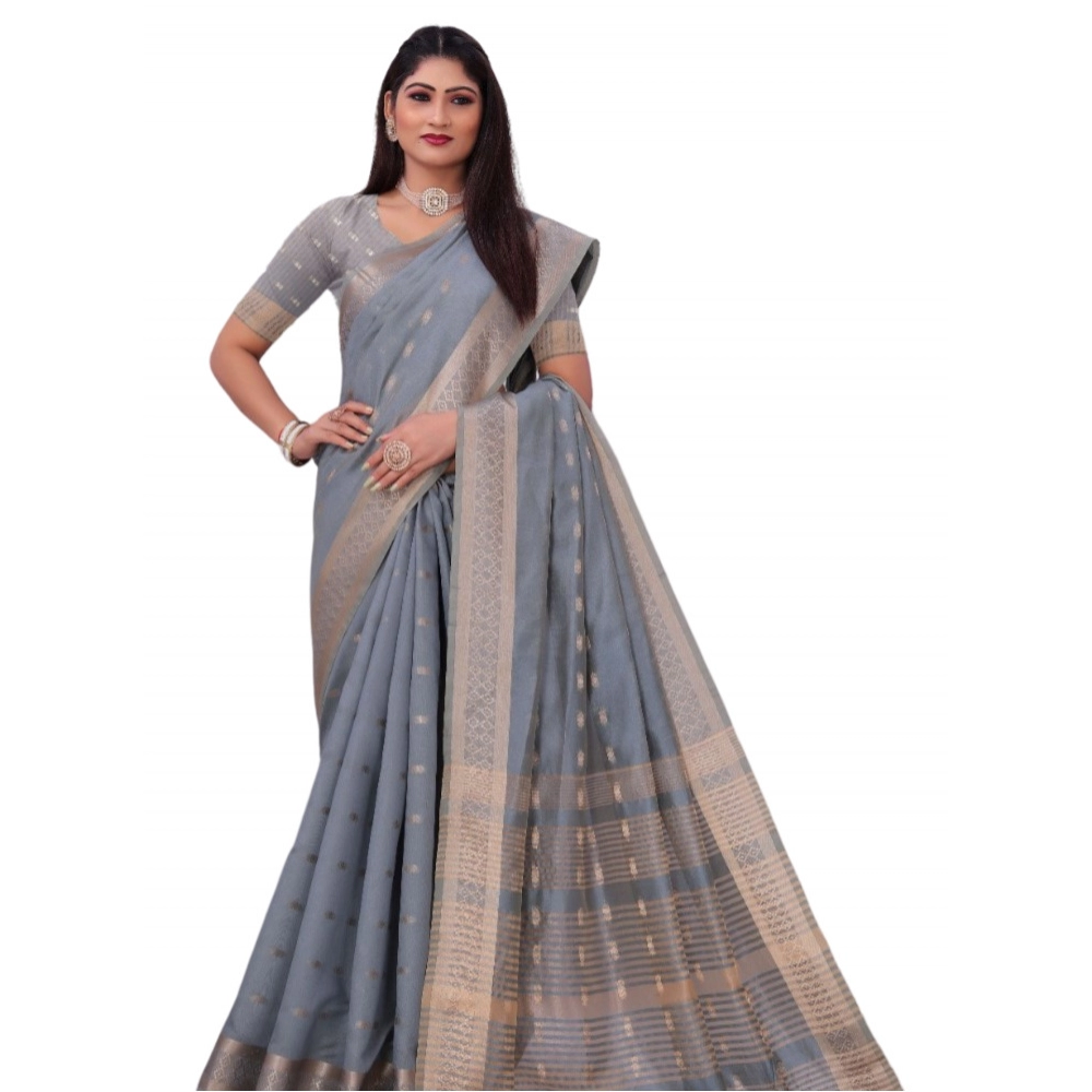 53936584112_a76302bd30_o_d-1000x1000-1.webp Generic Women's Silk Blend Woven Saree With Unstitched Blouse 5.5Mtr (Grey) - Image 1