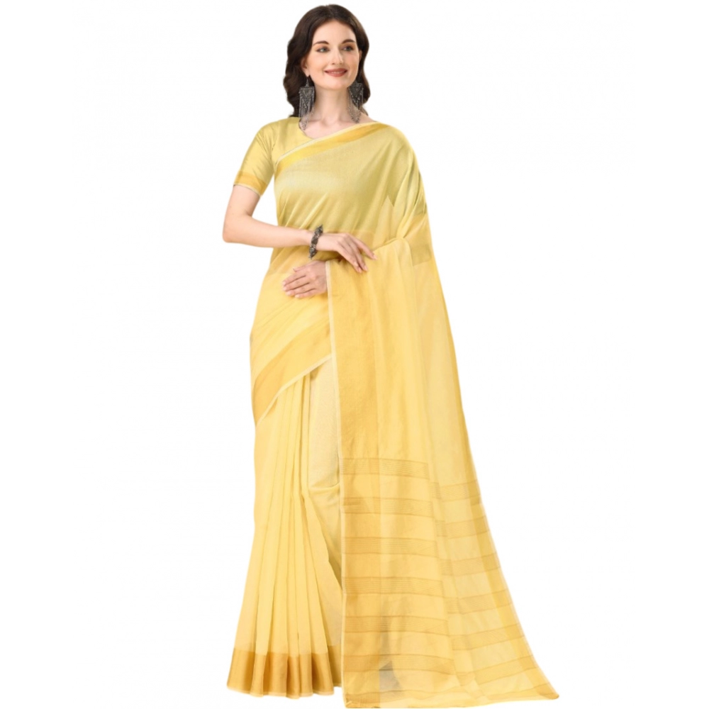 53937487886_bc5bcc0aed_o_d-1000x1000-1.webp Generic Women's Cotton Silk Striped Saree With Unstitched Blouse 5.5Mtr (Yellow) - Image 1