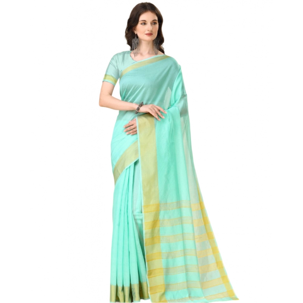 53937943025_4e06bc0bd0_o_d-1000x1000-1.webp Generic Women's Cotton Silk Striped Saree With Unstitched Blouse 5.5Mtr (Blue) - Image 1