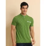 Generic Men's Casual Cotton Printed Mandarin Collar Half Sleeve T-Shirt (Green) - Image 3