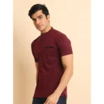 Generic Men's Casual Cotton Printed Mandarin Collar Half Sleeve T-Shirt (Plum) - Image 4