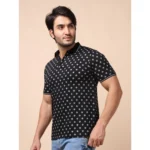 Generic Men's Casual Cotton Printed Polo Neck Half Sleeve T-Shirt (Black) - Image 3