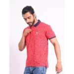 Generic Men's Casual Cotton Printed Polo Neck Half Sleeve T-Shirt (Red) - Image 3