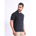 Generic Men's Casual Cotton Printed Polo Neck Half Sleeve T-Shirt (Black) - Image 3