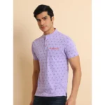 Generic Men's Casual Cotton Printed Mandarin Collar Half Sleeve T-Shirt (Lavender) - Image 4