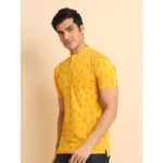 Generic Men's Casual Cotton Printed Mandarin Collar Half Sleeve T-Shirt (Mustard) - Image 4