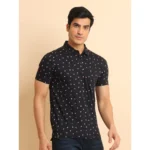 Generic Men's Casual Cotton Printed Polo Neck Half Sleeve T-Shirt (Black) - Image 3