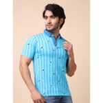 Generic Men's Casual Cotton Printed Polo Neck Half Sleeve T-Shirt (Skyblue) - Image 4
