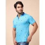 Generic Men's Casual Cotton Printed Polo Neck Half Sleeve T-Shirt (Skyblue) - Image 3