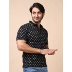 Generic Men's Casual Cotton Printed Polo Neck Half Sleeve T-Shirt (Black) - Image 4