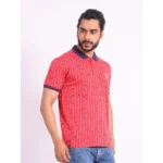 Generic Men's Casual Cotton Printed Polo Neck Half Sleeve T-Shirt (Red) - Image 4