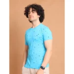 Generic Men's Casual Cotton Printed Round Neck Half Sleeve T-Shirt (Skyblue) - Image 4