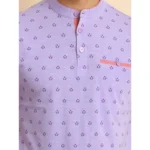 Generic Men's Casual Cotton Printed Mandarin Collar Half Sleeve T-Shirt (Lavender) - Image 6