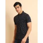 Generic Men's Casual Cotton Printed Polo Neck Half Sleeve T-Shirt (Black) - Image 4