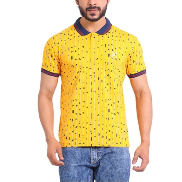 Generic Men's Casual Cotton Printed Polo Neck Half Sleeve T-Shirt (Turmeric)