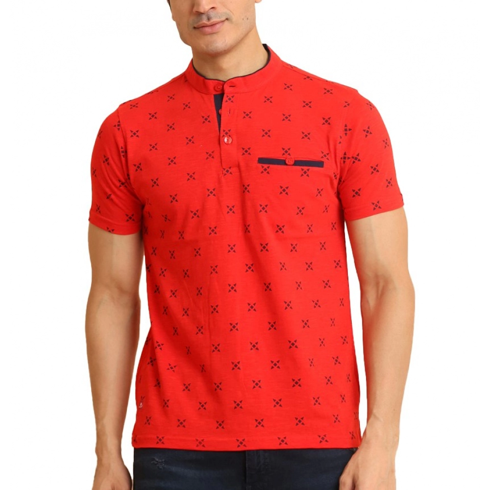 53989420296_a286bfb91d_o_d-1000x1000-1.webp Generic Men's Casual Cotton Printed Mandarin Collar Half Sleeve T-Shirt (Red) - Image 1