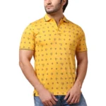 Generic Men's Casual Cotton Printed Polo Neck Half Sleeve T-Shirt (Mustard)