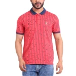 Generic Men's Casual Cotton Printed Polo Neck Half Sleeve T-Shirt (Red)
