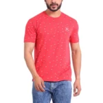 Generic Men's Casual Cotton Printed Round Neck Half Sleeve T-Shirt (Red)