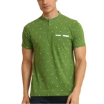 Generic Men's Casual Cotton Printed Mandarin Collar Half Sleeve T-Shirt (Green)