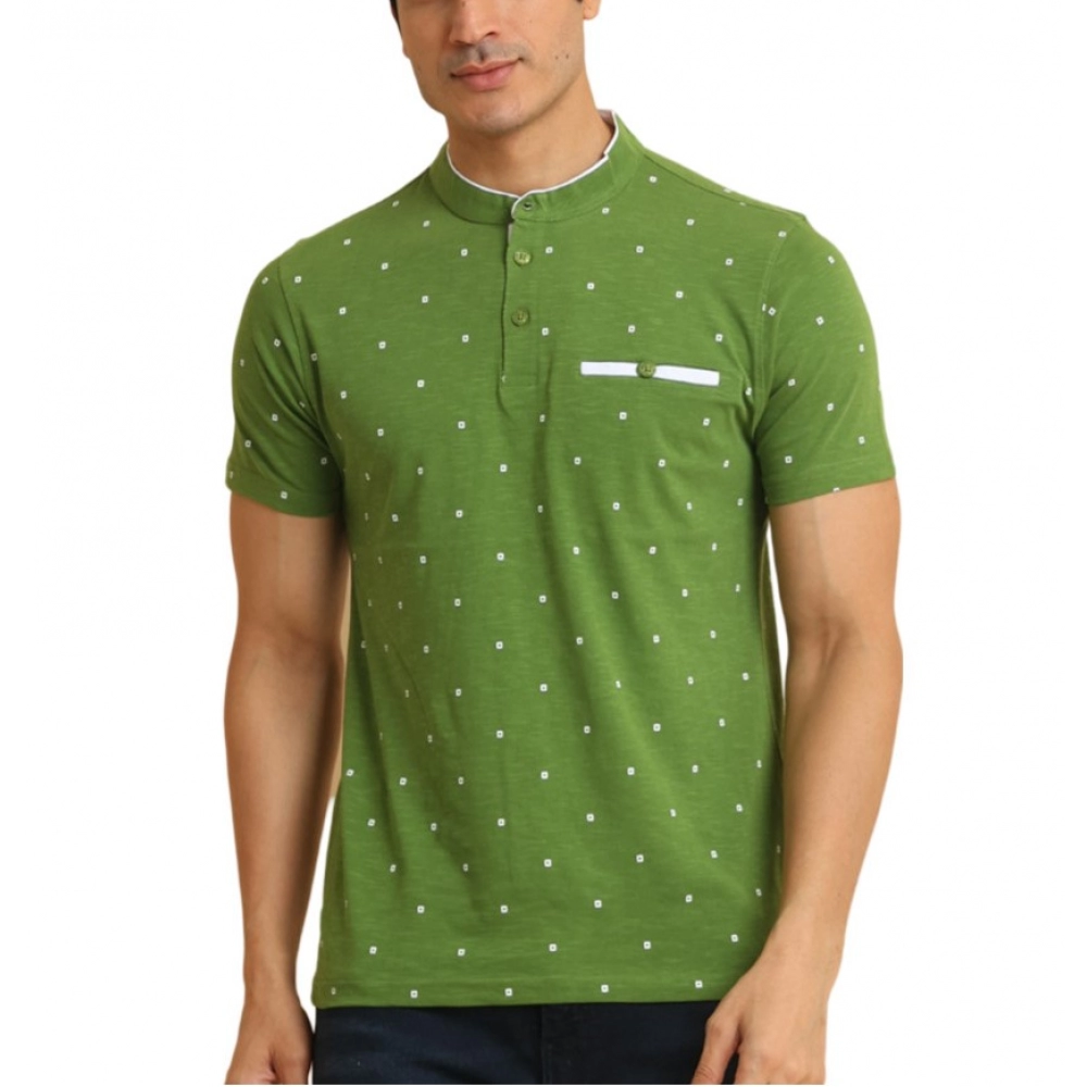 53989845320_db1cd580d8_o_d-1000x1000-1.webp Generic Men's Casual Cotton Printed Mandarin Collar Half Sleeve T-Shirt (Green) - Image 1