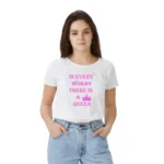 Generic Women's Polyester Solid Printed Round Neck Half Sleeve T-shirt (White)