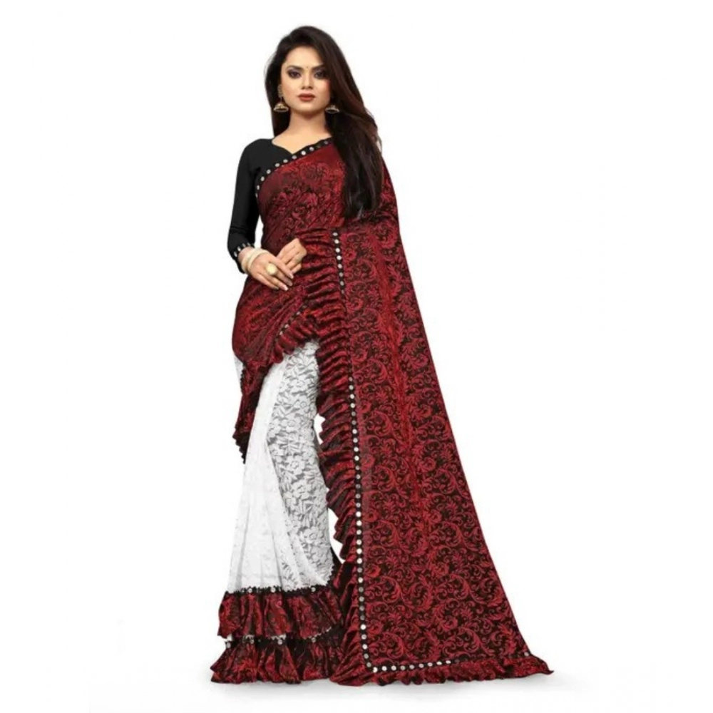 54019153897_4284998c4f_o_d-1000x1000-1.webp Generic Women's Silk With Mirror Lace Solid Saree With Unstitched Blouse (Red, 5-5 Mtrs) - Image 1
