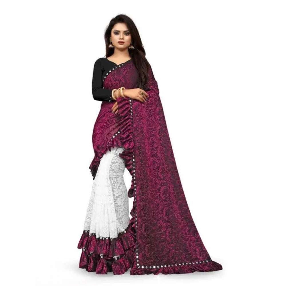 54020287168_1bcd12c13b_o_d-1000x1000-1.webp Generic Women's Silk With Mirror Lace Solid Saree With Unstitched Blouse (Pink, 5-5 Mtrs) - Image 1